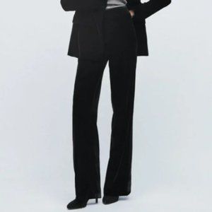 NWT Zara Black Velvet Flared Trousers Pants